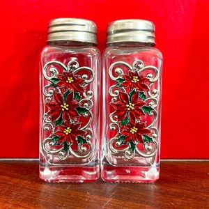 Vintage Glass Poinsettia Salt and Pepper Shakers